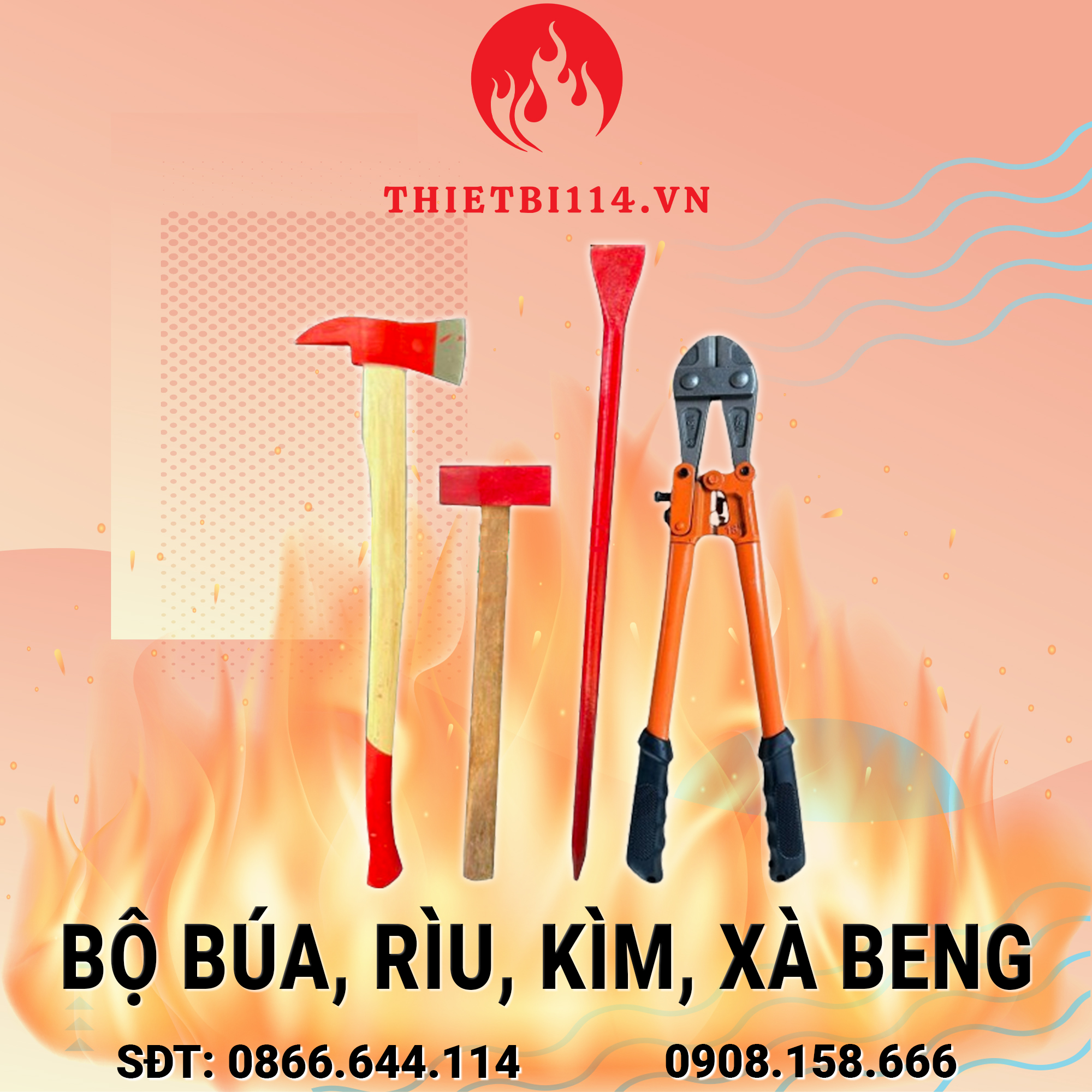 Các thiết bị phá dỡ PCCC cơ bản gồm xà beng, kìm cắt, búa và máy cắt