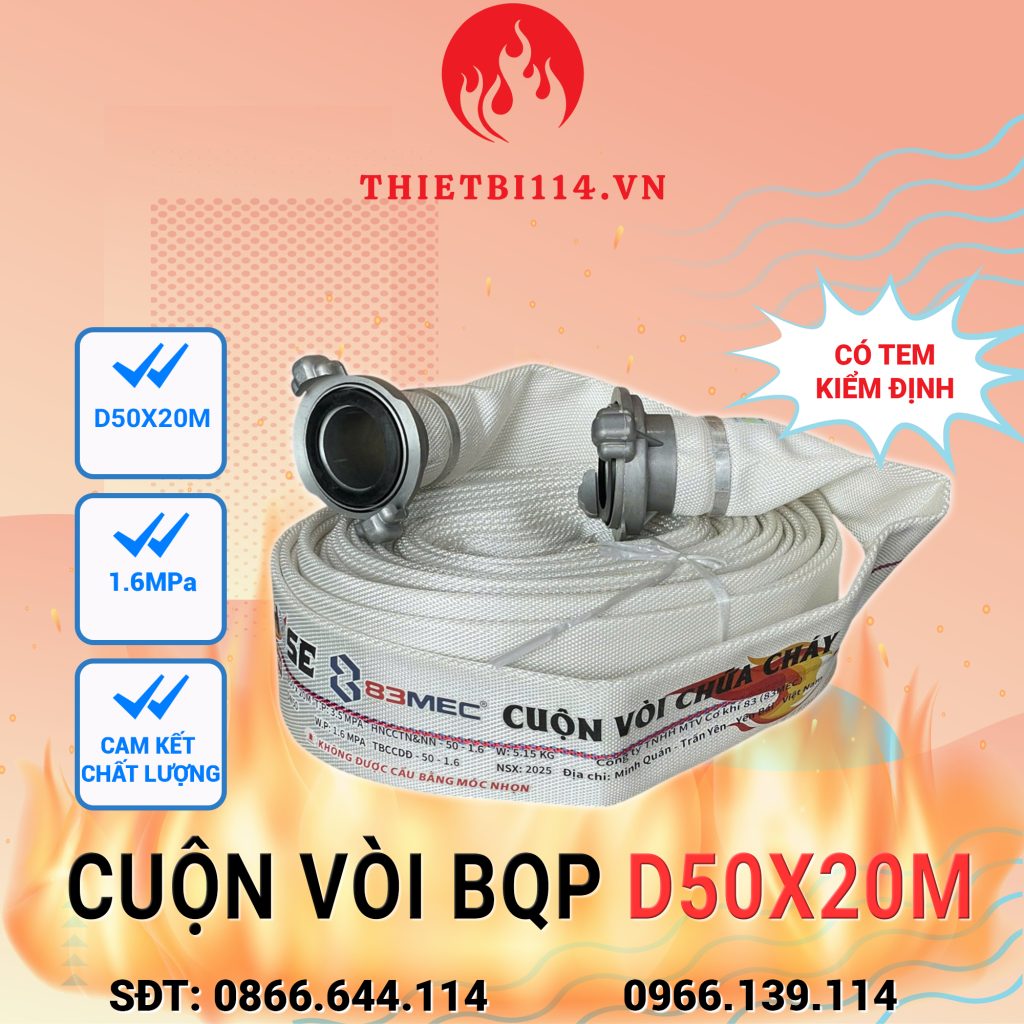 Cuộn vòi phun Bộ Quốc Phòng D50x20mx1.6Mpa kèm khớp nối