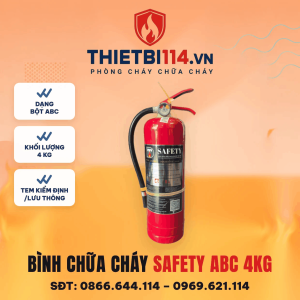 Bình chữa cháy Safety ABC 4kg + Tem kiểm định