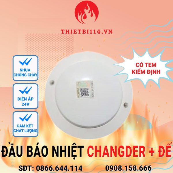 Đầu báo nhiệt Changder 24V kèm đế