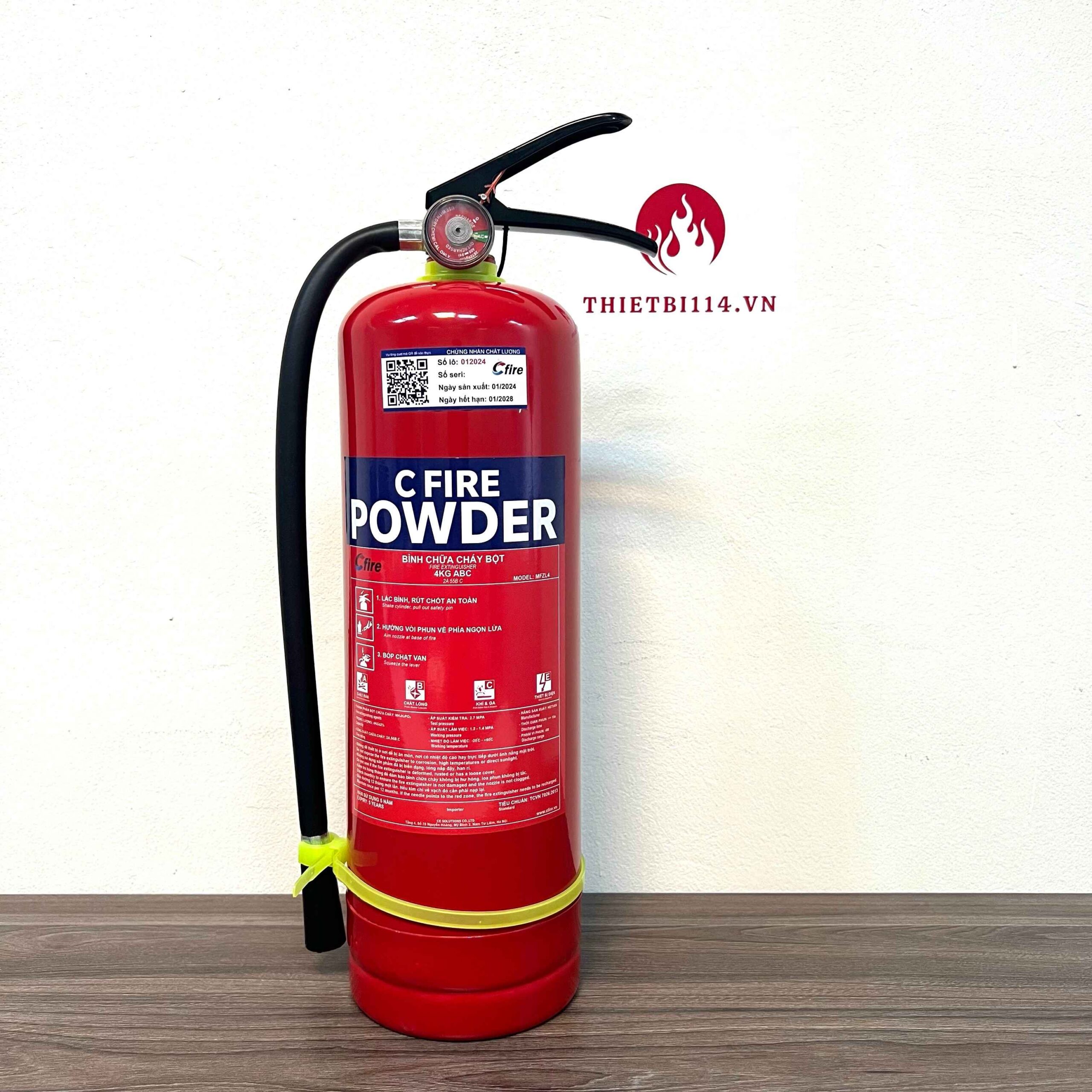 Bình chữa cháy Cfire Powder MFZL4-4kg được đánh giá cao nhờ khả năng dập cháy hiệu quả