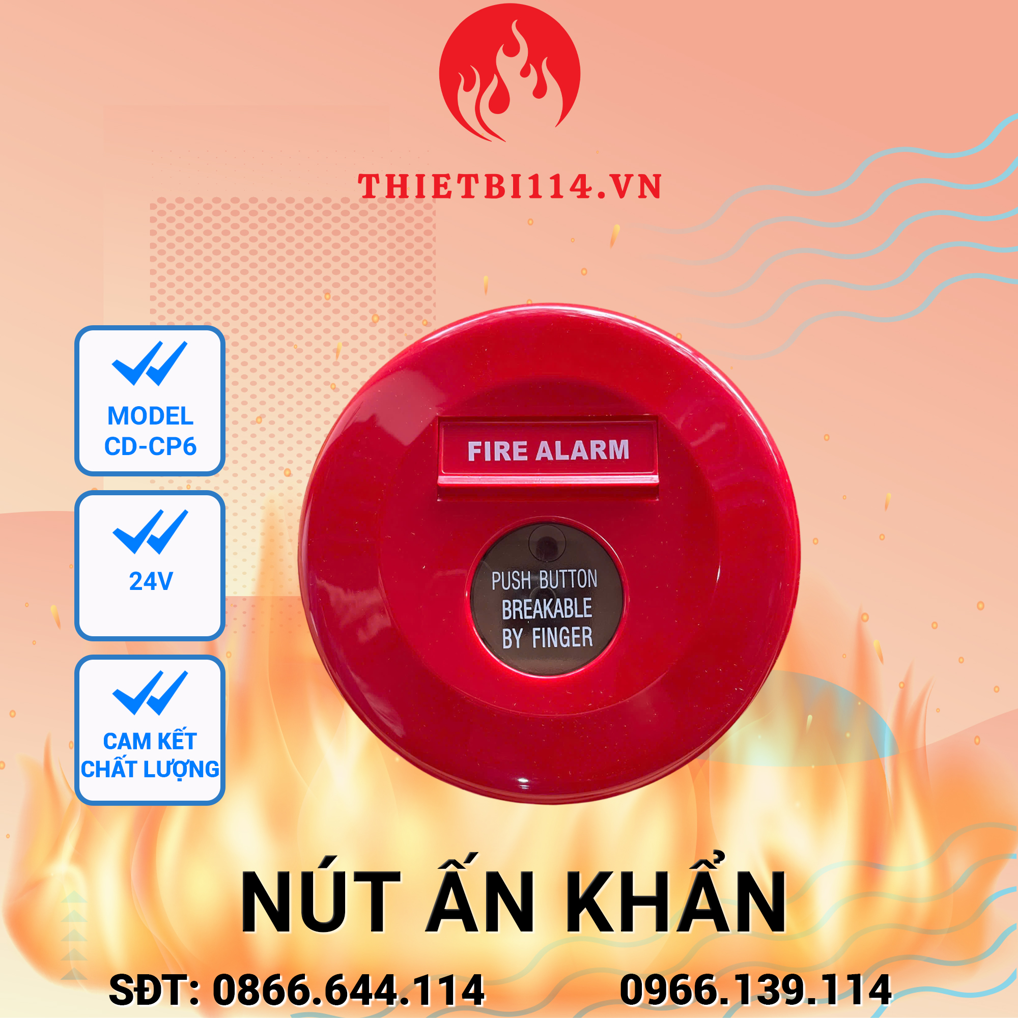Nút ấn khẩn Nút ấn báo cháy Changder CD-CP6 + Tem kiểm định