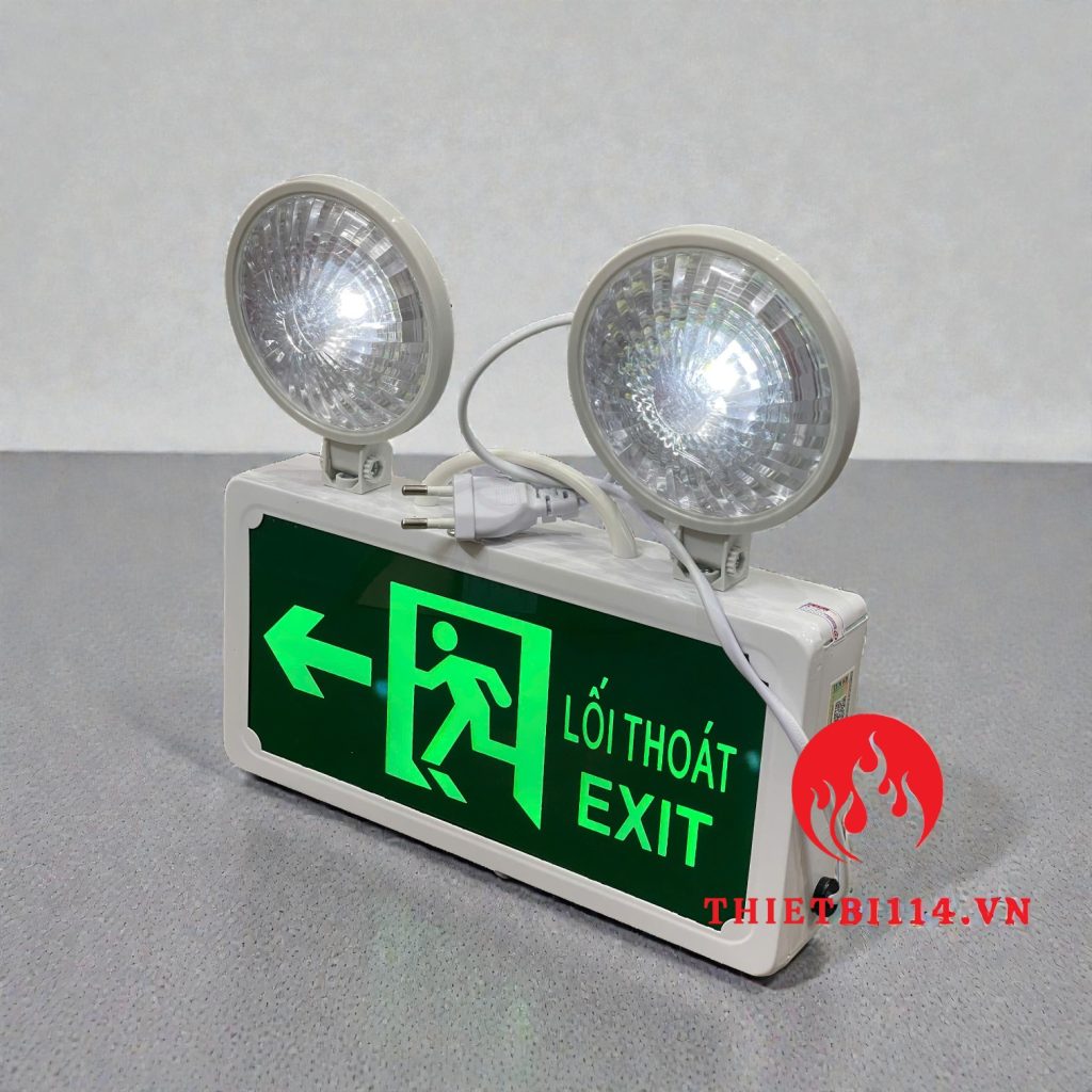 Đèn Exit kết hợp Sự cố chỉ hướng Trái + Tem kiểm định