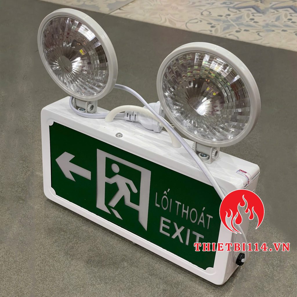 Đèn Exit kết hợp Sự cố chỉ hướng Trái + Tem kiểm định