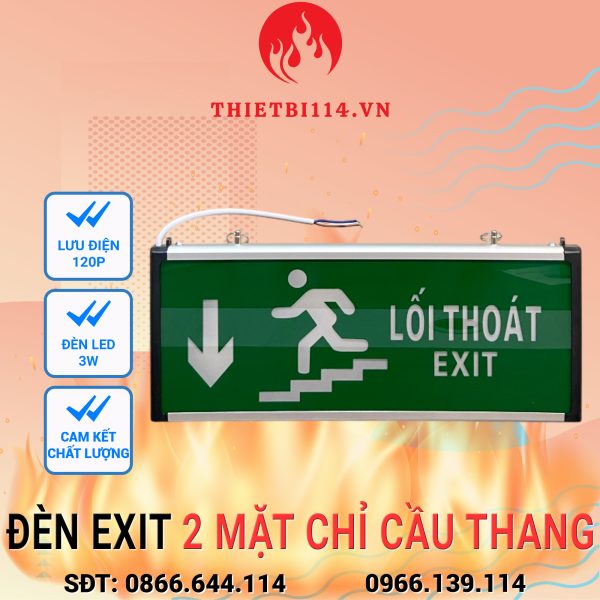 Đèn exit hai mặt chỉ cầu thang