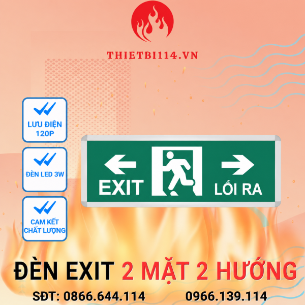 Đèn Exit 2 mặt chỉ 2 hướng + có tem kiểm định