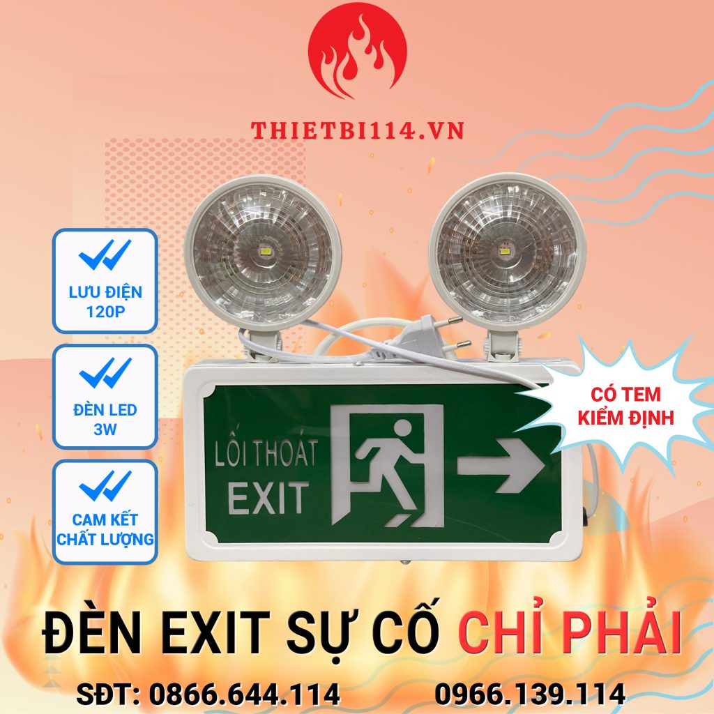 Đèn Exit kết hợp Sự cố chỉ hướng Phải + Tem kiểm định