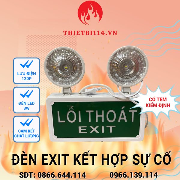 Đèn Exit kết hợp Sự cố Không hướng + Tem kiểm định