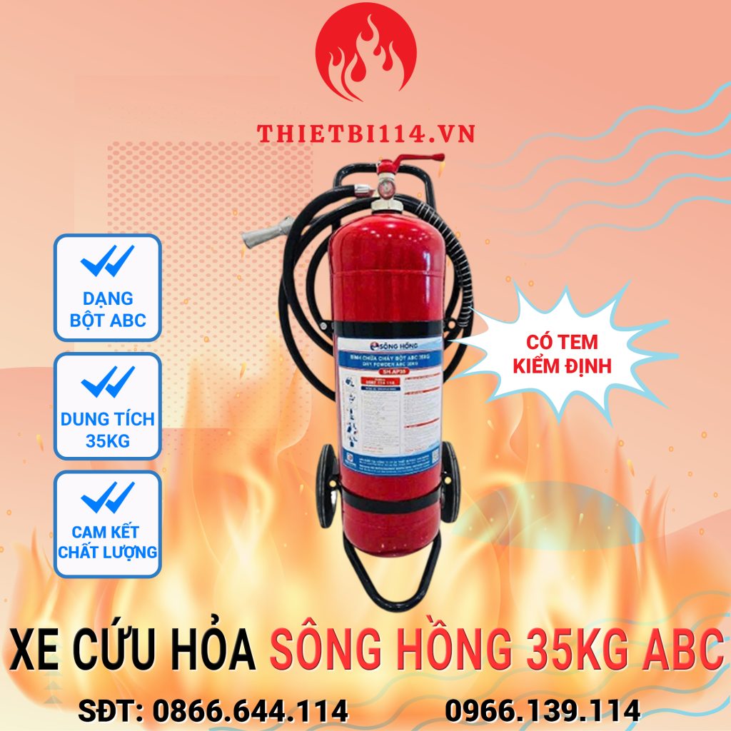 Bình chữa cháy Sông Hồng xe đẩy bột ABC 35kg