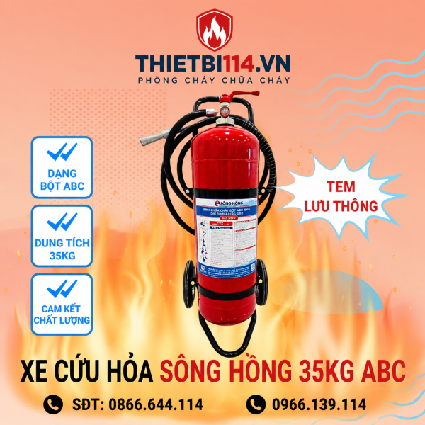 Bình chữa cháy Sông Hồng xe đẩy bột ABC 35kg