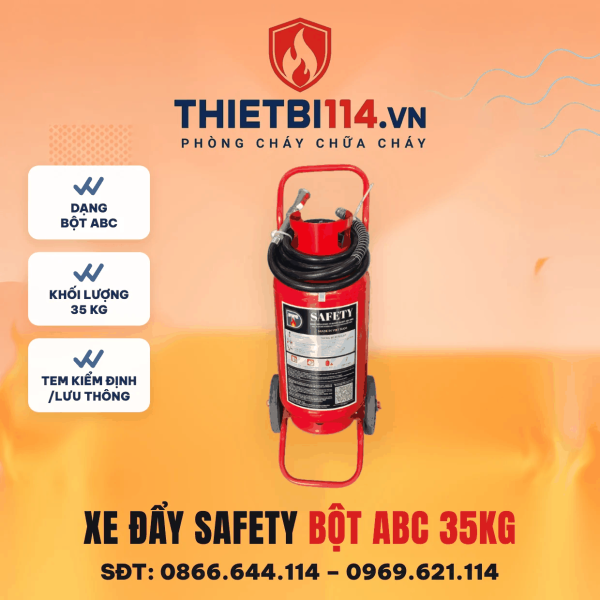 Bình chữa cháy Safety xe đẩy bột ABC 35kg + Tem kiểm định