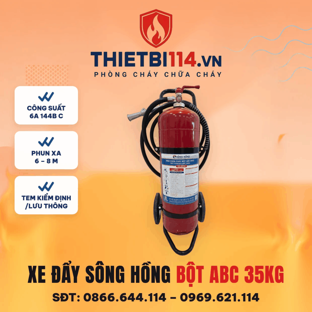 Bình chữa cháy Sông Hồng xe đẩy bột ABC 35kg