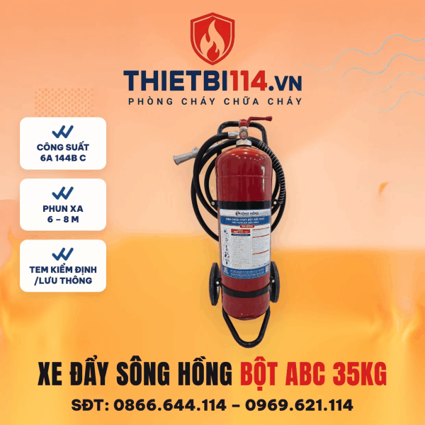 Bình chữa cháy Sông Hồng xe đẩy bột ABC 35kg + Tem lưu thông