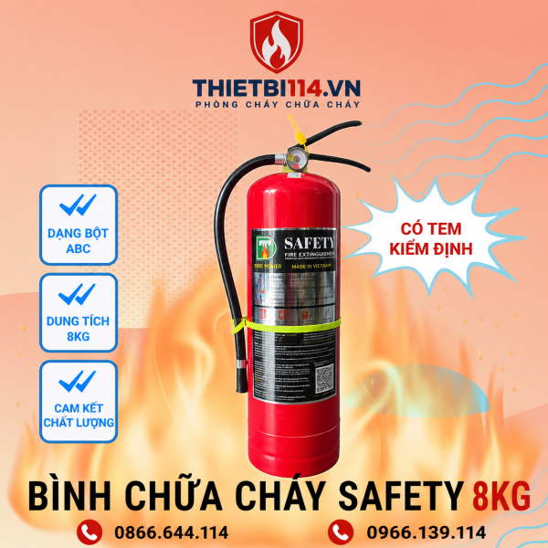 Bình Chữa Cháy Safety Bột ABC 8kg+ Tem kiểm định