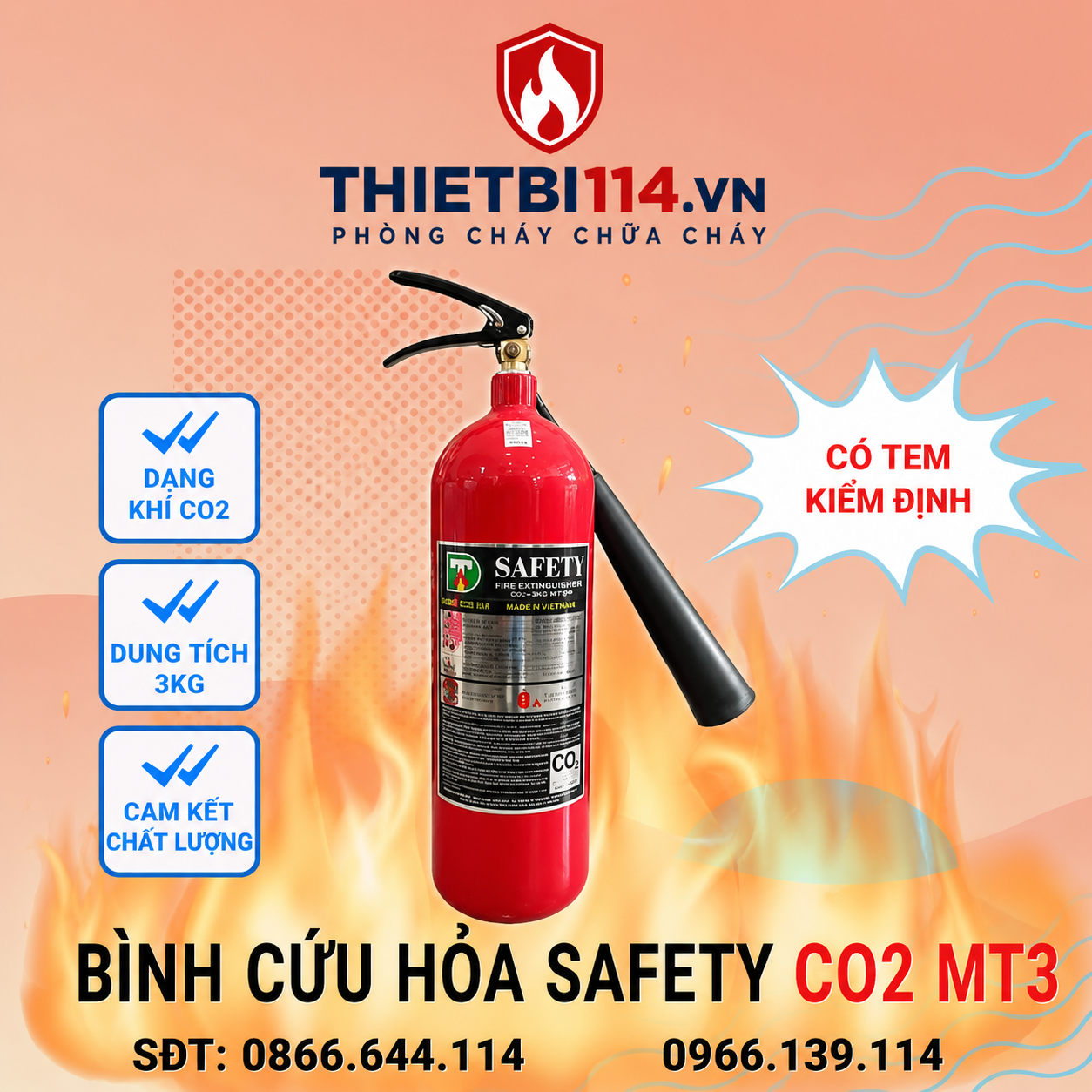 Bình Chữa Cháy Safety khí CO2 MT3