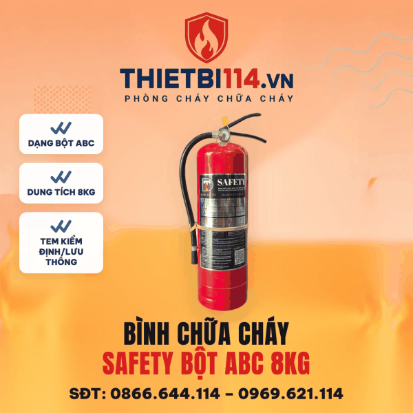 Bình Chữa Cháy Safety Bột ABC 8kg+ Tem kiểm định