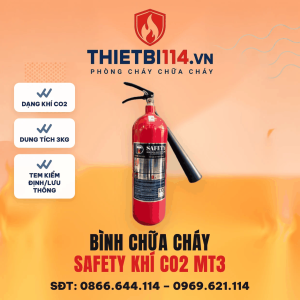 Bình Chữa Cháy Safety khí CO2 MT3 + Tem kiểm định