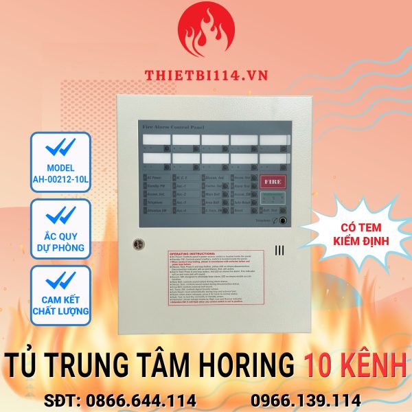 Tủ trung tâm báo cháy 10 kênh Horing AH-00212-10L + Tem kiểm định
