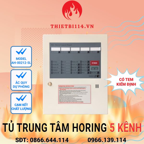 Tủ trung tâm báo cháy 5 kênh Horing AH-00212-5L + Tem kiểm định