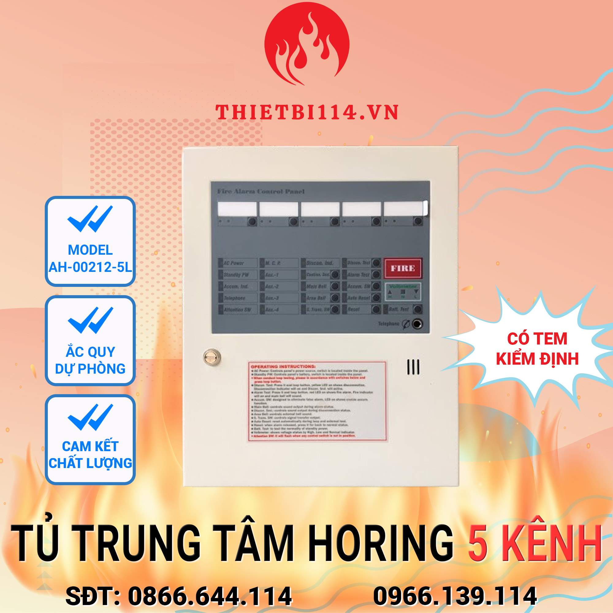 Tủ trung tâm báo cháy 5 kênh Horing