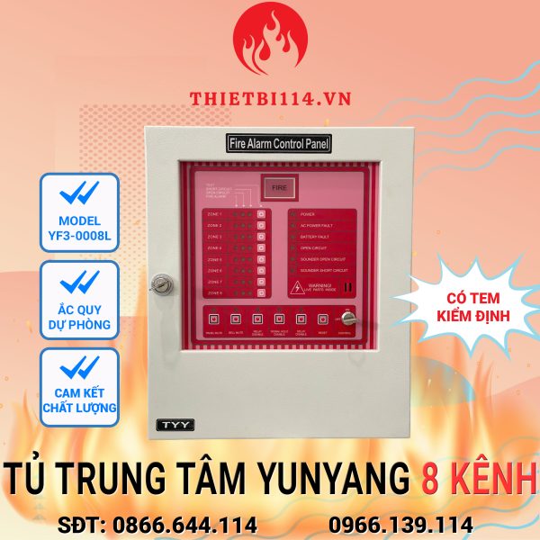 Tủ trung tâm báo cháy 8 kênh Yunyang YF3-0008L + tem kiểm định