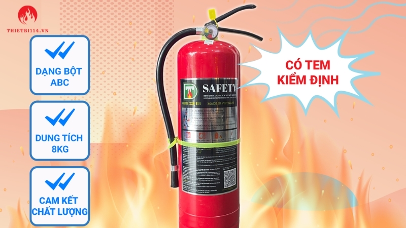 Bình chữa cháy Safety ABC 8kg là một thiết bị phòng cháy chữa cháy chuyên nghiệp