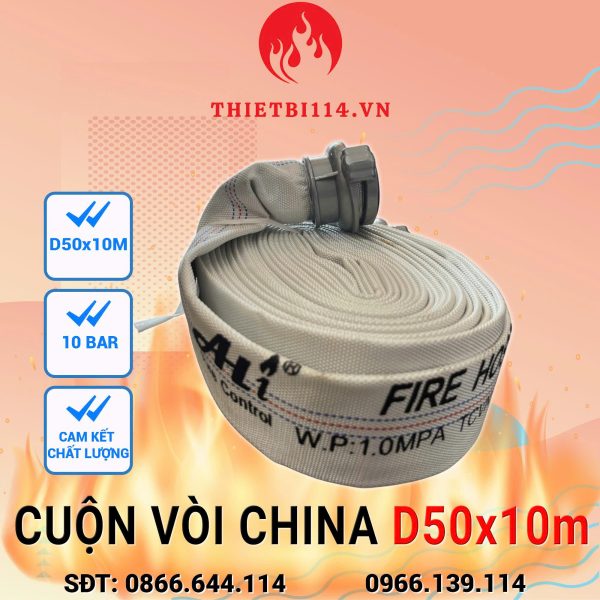 Cuộn vòi phun chữa cháy China D50x10mx10bar kèm khớp nối