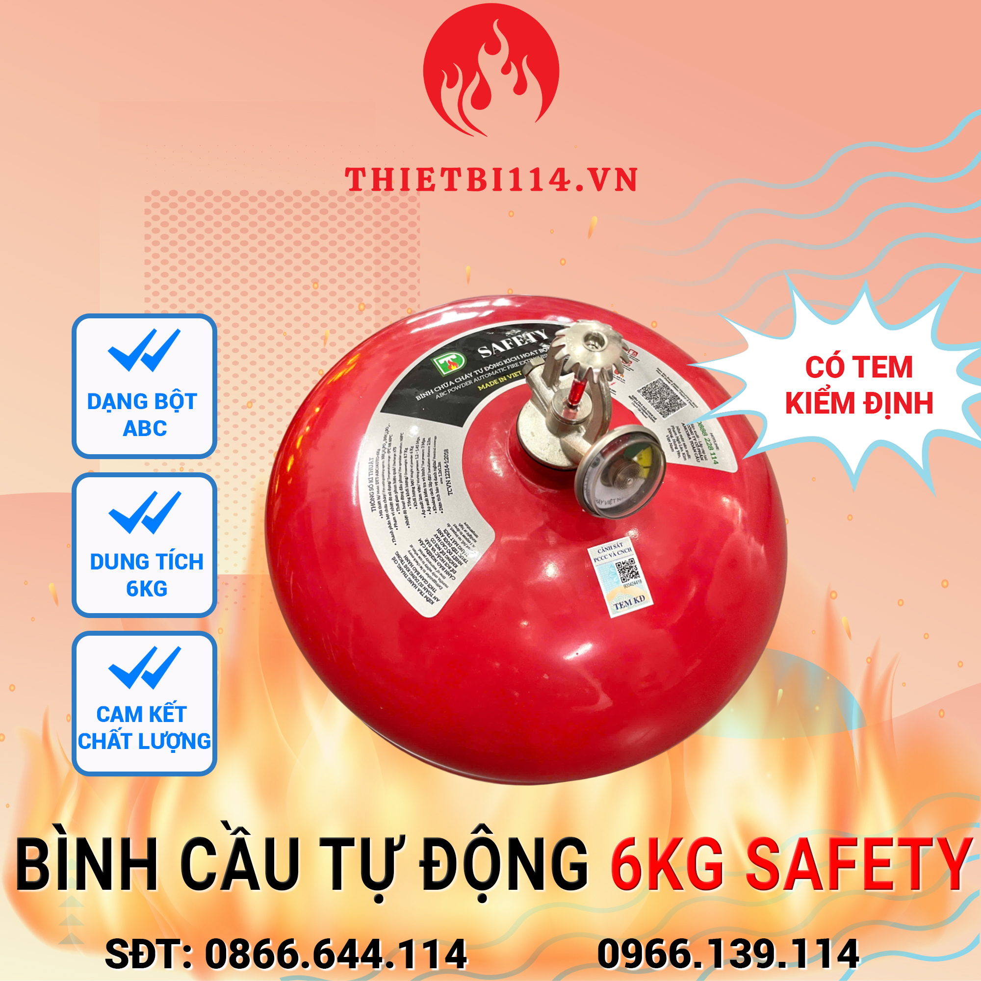 Bình cầu chữa cháy tự động Safety 6kg