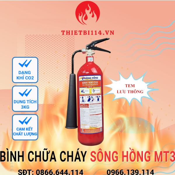 Bình chữa cháy Sông Hồng khí CO2 MT3 + Tem lưu thông