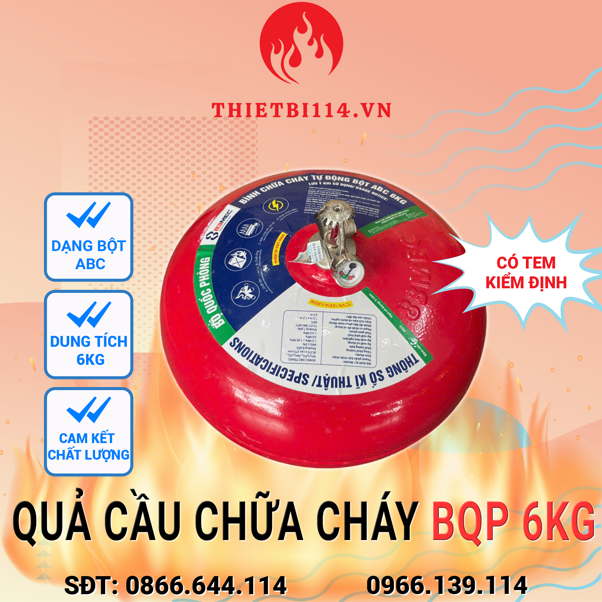 Bình cầu chữa cháy Bộ Quốc Phòng 83Mec ABC 6kg