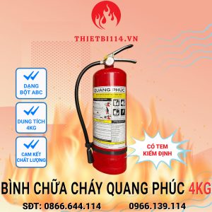 Bình chữa cháy Quang Phúc ABC 4kg + Tem kiểm định