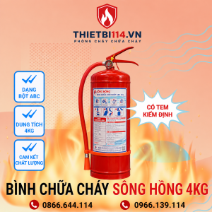 Bình Chữa Cháy Bột ABC 4kg + Tem kiểm định (Sông Hồng)