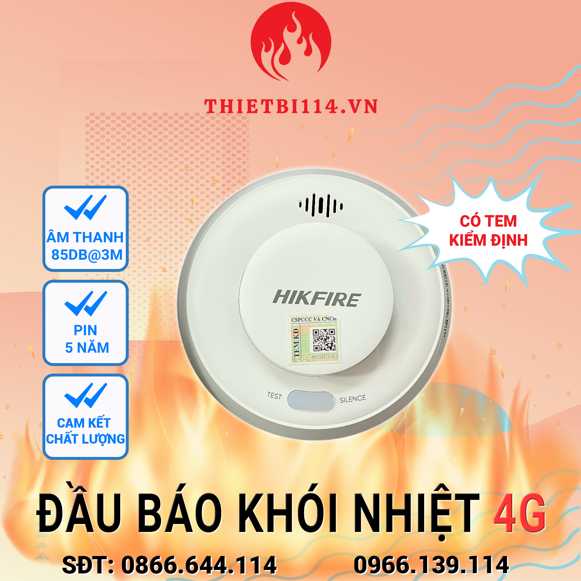 Đầu báo cháy độc lập 4G 2 trong 1 Hikvision là thiết bị cảnh báo cháy hiện đại
