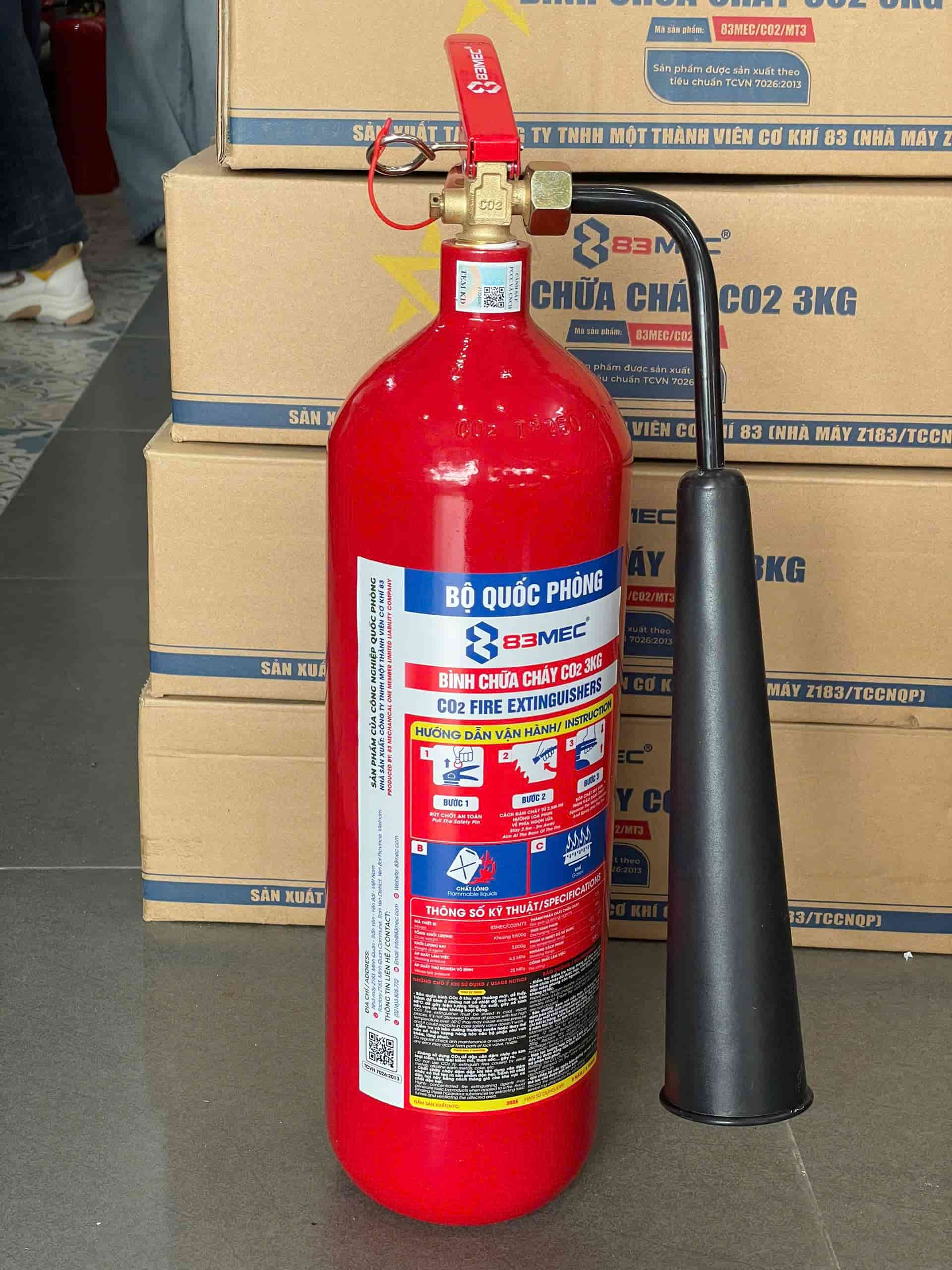 Bình chữa cháy Bộ Quốc Phòng 83Mec CO2 MT3 có khả năng dập lửa nhanh