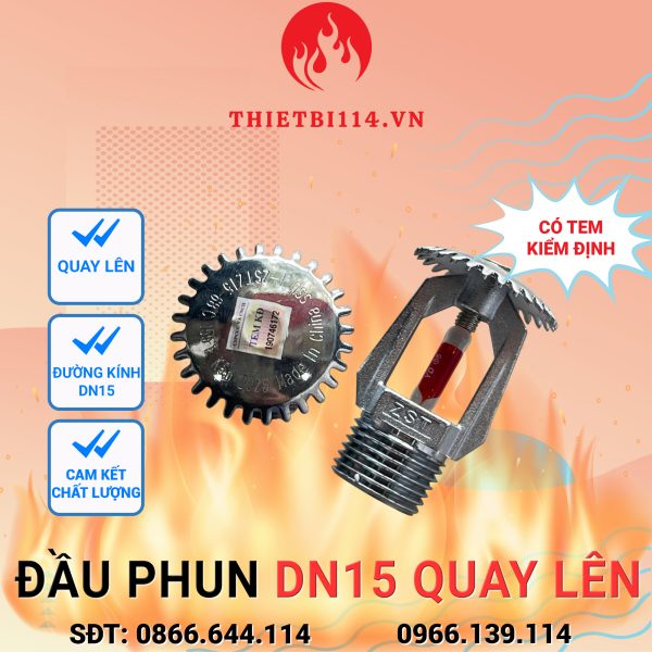 Đầu phun Sprinkler DN15 quay lên+ Tem kiểm định