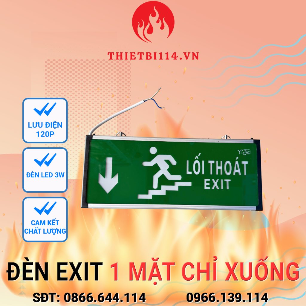 Đèn exit 1 mặt hướng xuống cầu thang