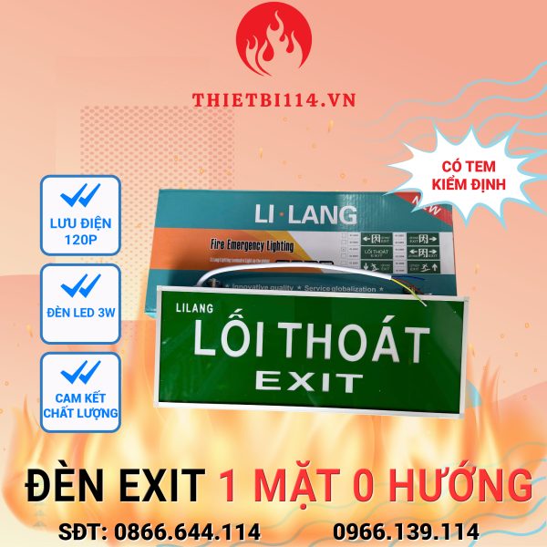 Đèn exit Lilang 1 mặt không hướng + Tem kiểm định