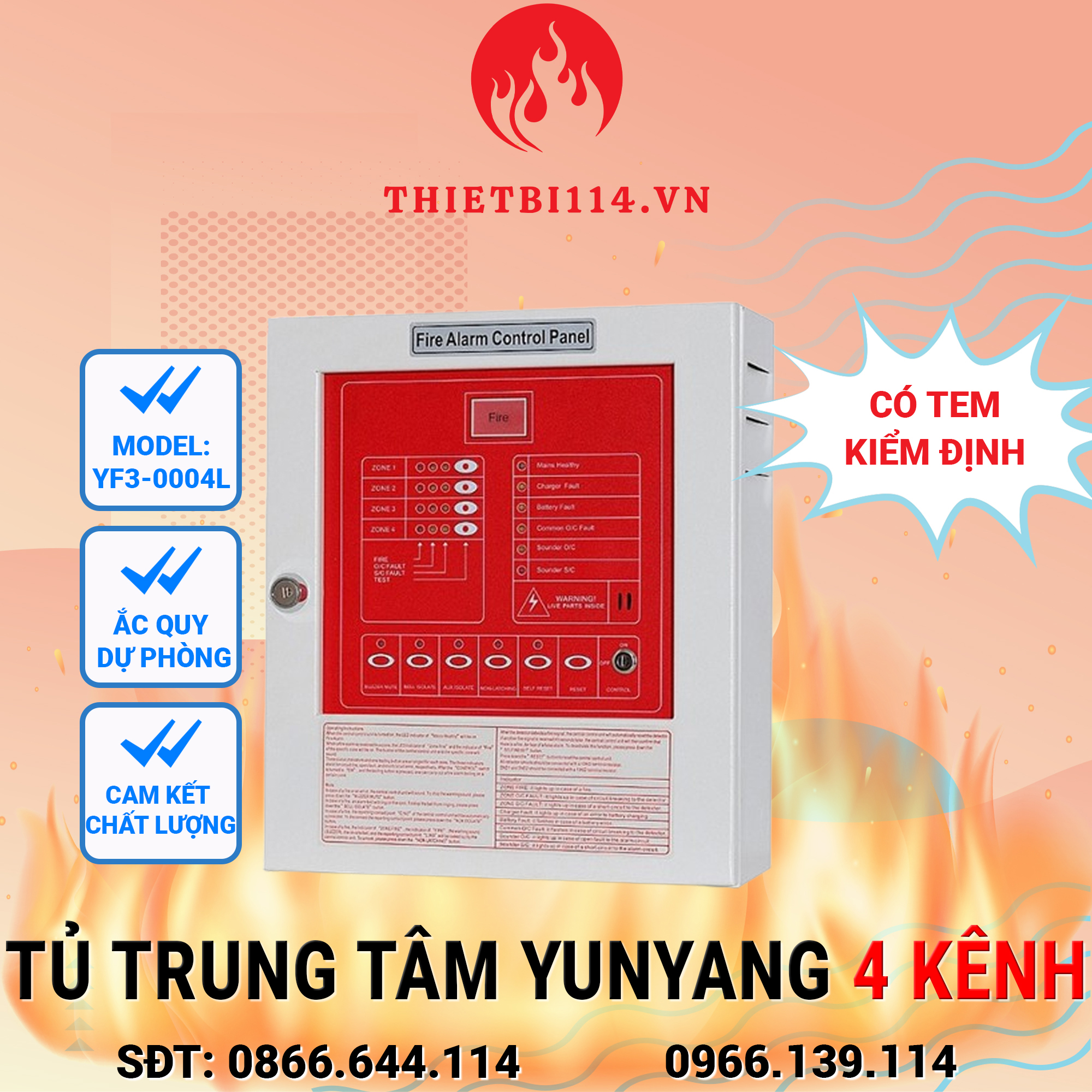 Tủ trung tâm báo cháy 4 kênh Yunyang, model YF3-0004L + có tem kiểm định