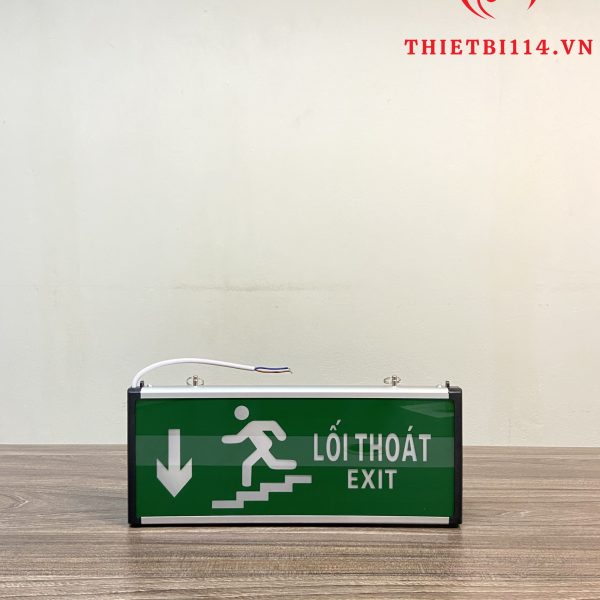 Đèn exit 2 mặt chỉ cầu thang + Tem kiểm định