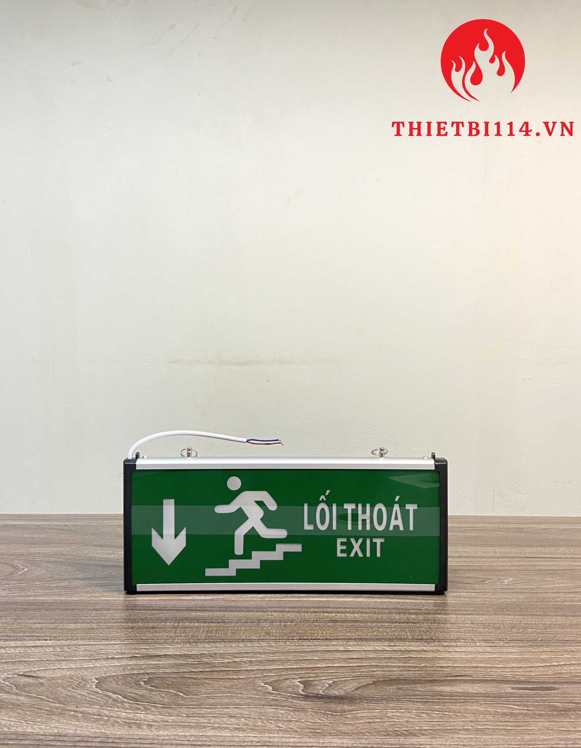 Đèn exit 2 mặt chỉ cầu thang + Tem kiểm định Đèn exit 2 mặt chỉ cầu thang + Tem kiểm định