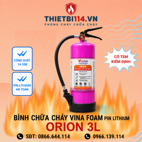 Bình chữa cháy Vina Foam Pin Lithium Orion 3L