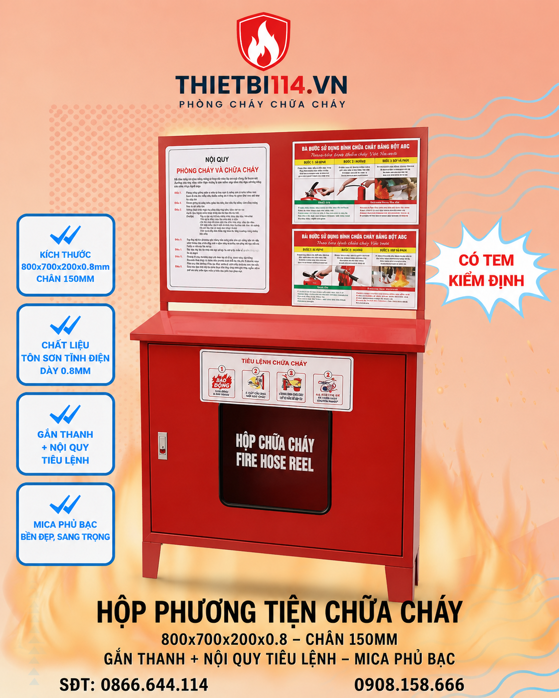 Hộp phương tiện chữa cháy 800x700x200x0.8 chân 150mm Hộp phương tiện chữa cháy 800x700x200x0.8 chân 150mm