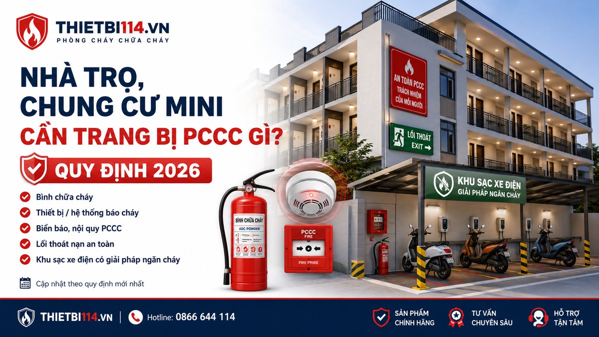 Nhà trọ, chung cư mini cần trang bị PCCC gì theo quy định 2026 - Thietbi114