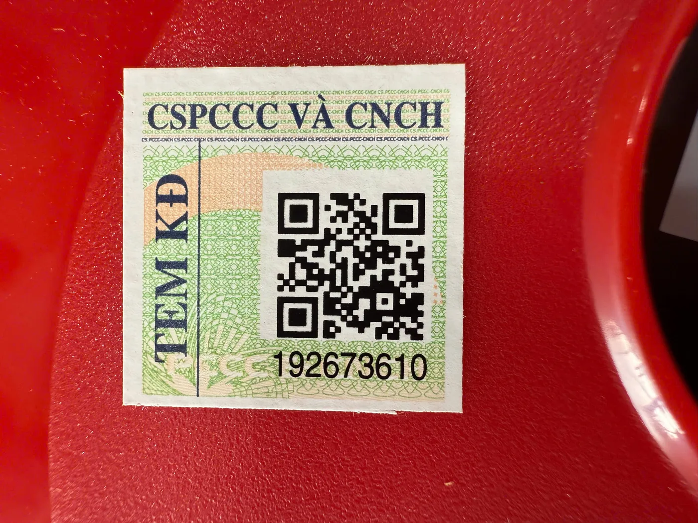 Tem kiểm định CSPCCC trên nút ấn Horing AH-9717 Tem kiểm định CSPCCC trên nút ấn Horing AH-9717