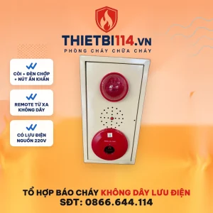 Tổ hợp báo cháy không dây có lưu điện còi đèn nút ấn - Thietbi114