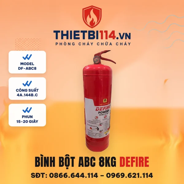 Bình chữa cháy bột ABC 8kg Defire DF-ABC8 Thanh Bình BCA công suất 4A.144B.C