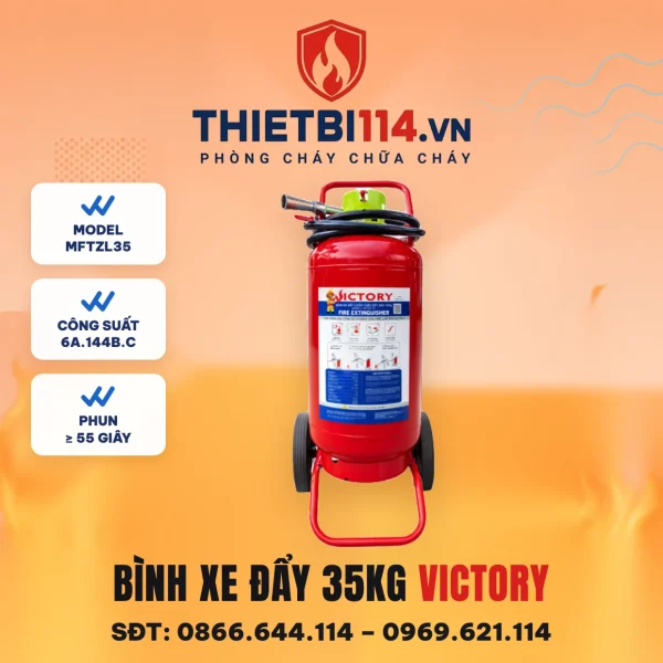 Bình chữa cháy xe đẩy bột ABC 35kg Victory MFTZL35 phun 55 giây
