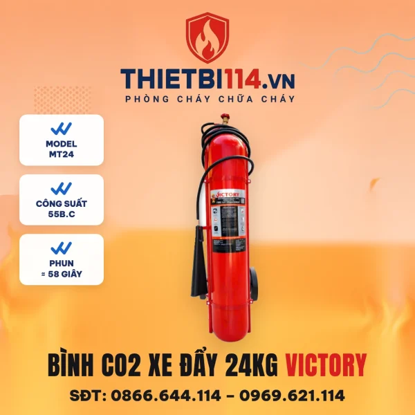 Bình chữa cháy xe đẩy khí CO2 24kg Victory MT24 phun 58 giây