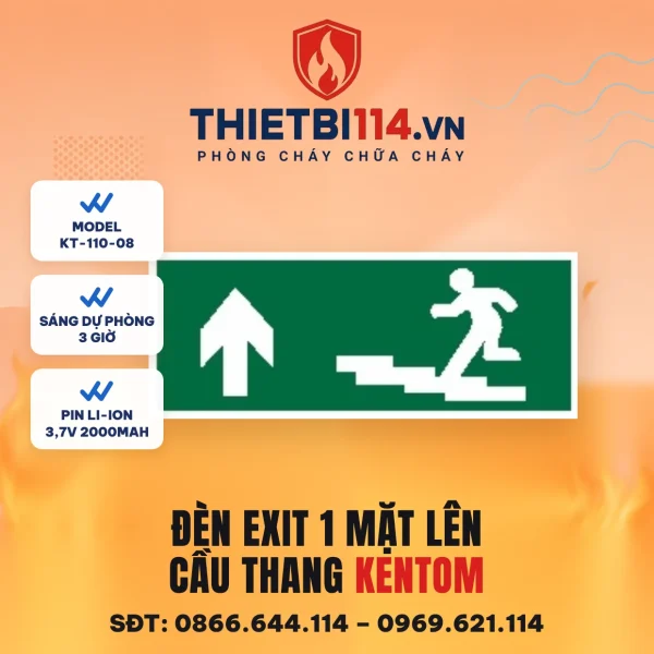 Đèn exit 1 mặt Kentom KT-110-08 lên cầu thang, LED 3W, sáng dự phòng 3 giờ