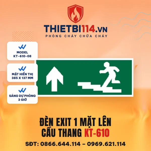 Đèn exit 1 mặt Kentom KT-610-08 lên cầu thang, mặt hiển thị 38,5x13,7cm, LED 3W, sáng dự phòng 3 giờ